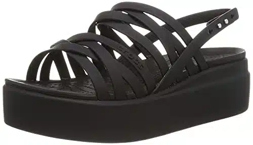 Crocs Women's Brooklyn Low Strappy Wedge Sandals, Black, Numeric_