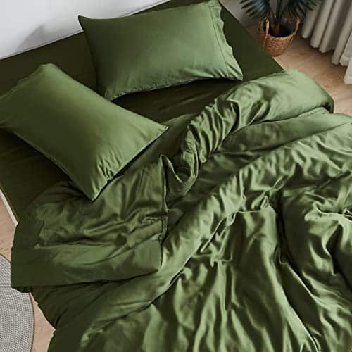 DOZ by SIJO % Organic Bamboo Sheet Set, Buttery Soft, Cooling for Hot Sleepers, Silky Breathable, Oeko TEX, High GSM, Deep Pockets   pc   Pillowcases Fitted Top Sheet (Forest,