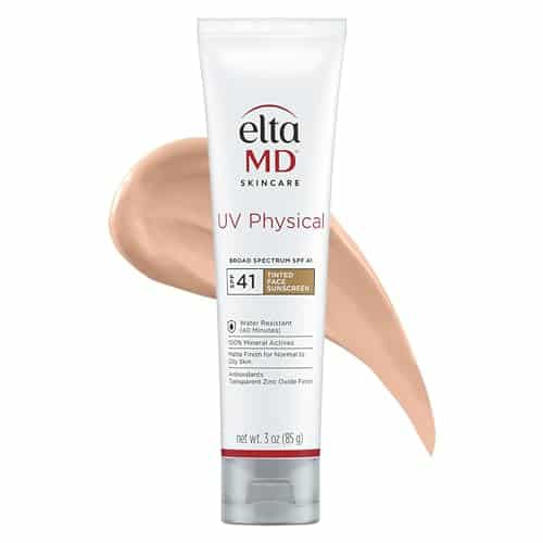 EltaMD UV Physical Tinted Face Sunscreen, SPF Tinted Mineral Sunscreen with Zinc Oxide, Water Resistant up to inutes, Protects Extra Sensitive and Post Procedure Skin, Oil Fre