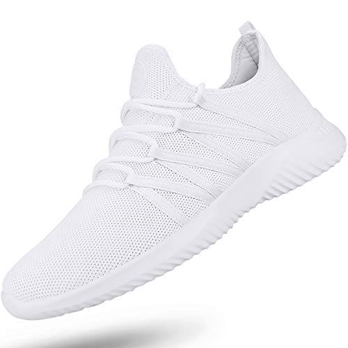 Feethit Mens Slip On Running Shoes Breathable Lightweight Comfortable Fashion Non Slip Sneakers for Men, White,