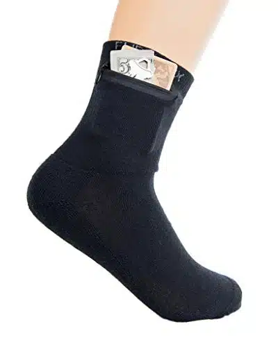 Flippysox Zipper Sock Wallet   CottonPolyester   Black   Fits shoe size