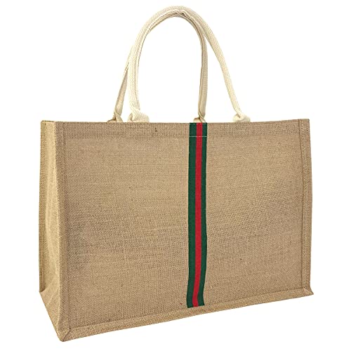 Hibala Woven Large Straw Bag Beach Tote Handmade Weaving Shoulder Bag Tassel Handbag (Green Stripe)