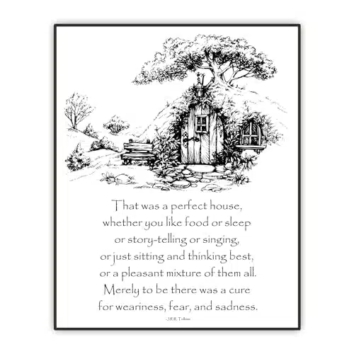 Hobbit Hole House Artwork   J.R.R. Tolkien Quote   That House Was a Perfect Print   Gift for LOTR Hobbiton Fan   Lord of the Rings Wall Art   UNFRAMED Print (x)