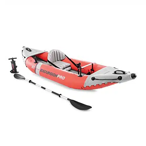 INTEX EP Excursion Pro KInflatable Kayak Set Includes Deluxe in Aluminum Oars and High Output Pump  SuperTough PVC  Adjustable Bucket Seat  Person  lb Weight Capacity , Red