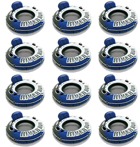 INTEX EP River Run Inflatable Floating Lounge Comfortable Backrest  Built in Cup Holders  Durable Grab Handles  All Around Grab Rope  lb Weight Capacity Blue