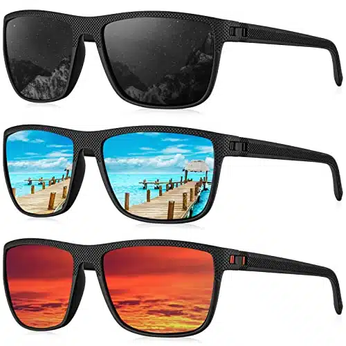 KALIYADI Polarized Sunglasses Men, Lightweight Mens Sunglasses Polarized UV Protection Driving Fishing Golf (BlackIce BlueRed)