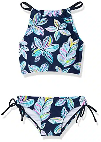 Kanu Surf Girls' Daisy UPF + Beach Sport Halter Tankini Piece Swimsuit, Charlotte Floral Navy,