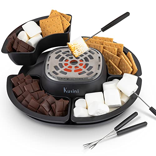 Kusini Smores Maker Tabletop Indoor   Flameless Electric Marshmallow Roaster  Detachable Trays & Roasting Forks  Gift Set & Date Night Idea. Movie Night Supplies & Housewarmin