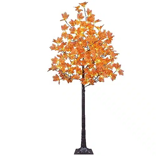 LIGHTSHARE FT LED Artificial Lighted Maple Tree Warm White Fall Decorations Indoor Ourdoor, Orange