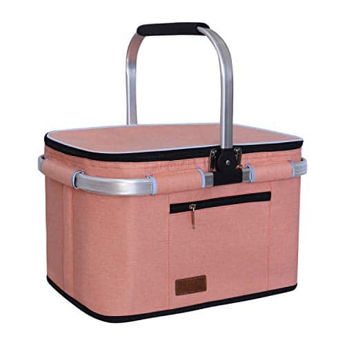 LIQING L Large Picnic Basket, Shopping, Travel, Camping Grocery Bags, Layers of Internal Pockets Leak Proof and Insulated, Folding, Internal Support Does Not Collapse