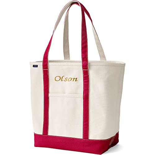 Lands' End Natural Long Handle Open Top Canvas Tote Naturaldeep Scarlet No SzMedium