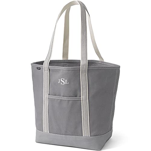 Lands' End Solid Long Handle Open Top Canvas Tote Silver Graphite No SzMedium