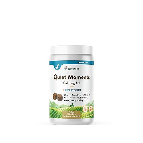 NaturVet Quiet Moments Calming Aid Dog Supplement  Helps Promote Relaxation, Reduce Stress, Storm Anxiety, Motion Sickness for Dogs  Tasty Pet Soft Chews with Melatonin  Ct.