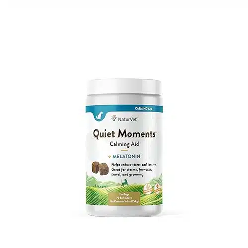 NaturVet Quiet Moments Calming Aid Dog Supplement  Helps Promote Relaxation, Reduce Stress, Storm Anxiety, Motion Sickness for Dogs  Tasty Pet Soft Chews with Melatonin  Ct.