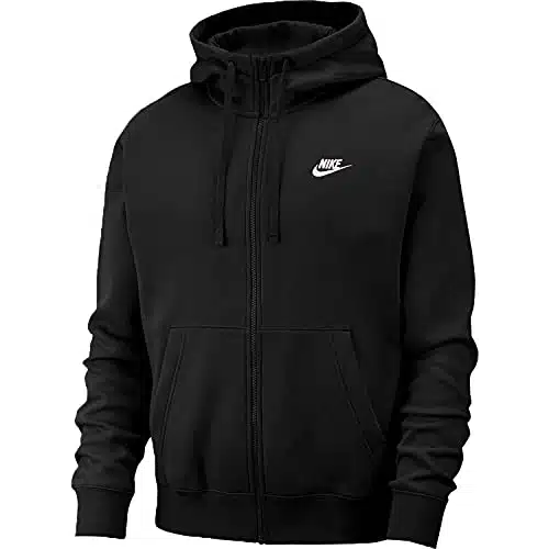 Nike Men's Sportswear Club Fleece Full Zip Hoodie, Fleece Zip Up Hoodie Men, BlackBlackWhite, XL