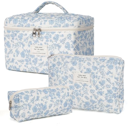 PCS Cotton Bag,Cute Cosmetic Bag for Women,Floral Coquette Aesthetic Makeup Bag Set, Travel Toiletry Organizer Bag.
