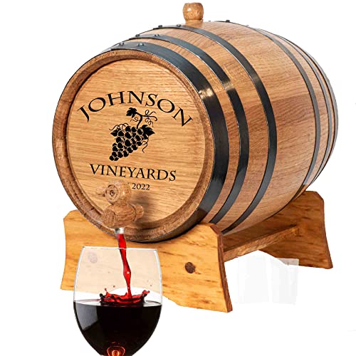 Personalized Liter Oak Wine Barrel (gallon) with Stand, Bung, and Spigot  Age Cocktails, Bourbon, Whiskey, Beer and More!  Engraved Custom Wine Barrel (V) Design