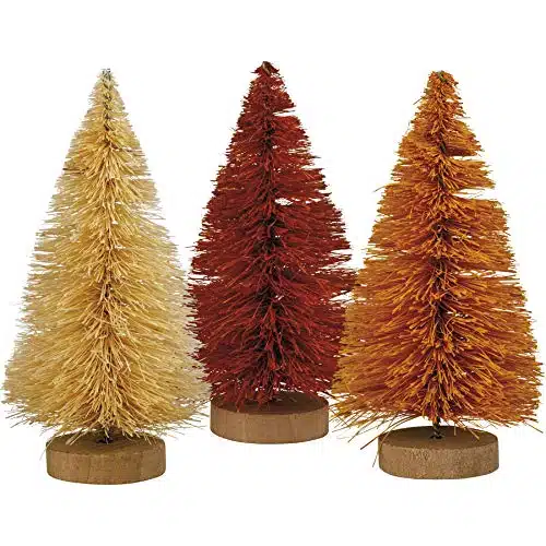 Primitives by Kathy Set Autumn Small Bottle Brush Trees   Fall Colors   Inches Tall