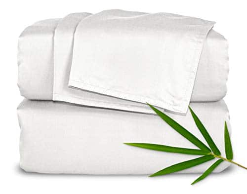 Pure Bamboo   Sheets Queen Bed Sheet Set, Genuine % Organic Bamboo Viscose, Luxuriously Soft & Cooling, Double Stitching, Deep Pockets, Lifetime Quality Promise (Queen, White)