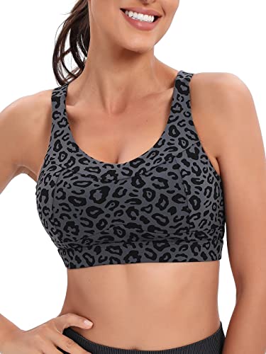 RUNNING GIRL High Impact Sports Bras for Women,Racerback Bra Workout Crop Tops for Women (WXLeopard Print, L)