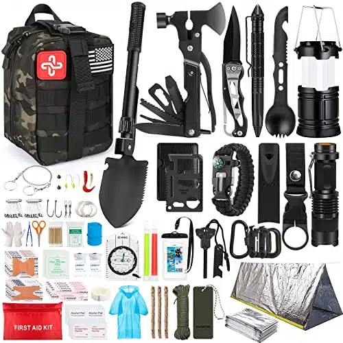 Survival Kit, Pcs Survival Gear First Aid Kit with Molle System Compatible Bag and Emergency Tent, Emergency Kit for Earthquake, Outdoor Adventure, Hiking, Hunting, Gifts for 