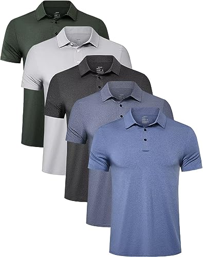TELALEO Pack Mens Polo Shirts Quick Dry Short Sleeve Golf T Shirt Performance Moisture Wicking Casual Workout SetB XL