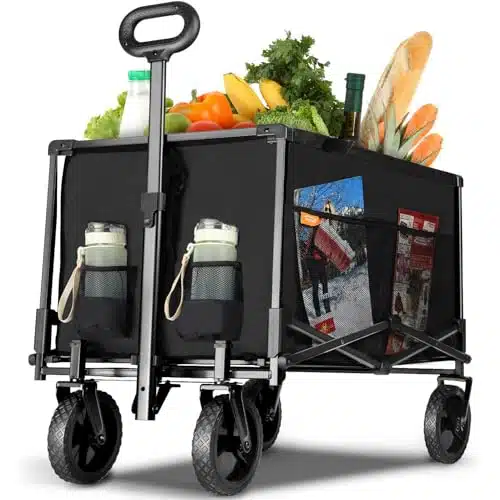 Tempera Collapsible Foldable Wagon with lbs Weight Capacity, Folding Wagon with All Terrain Wheels, Havy Duty Utility Wagon for Sports, Grocery, Garden, Beach, Black