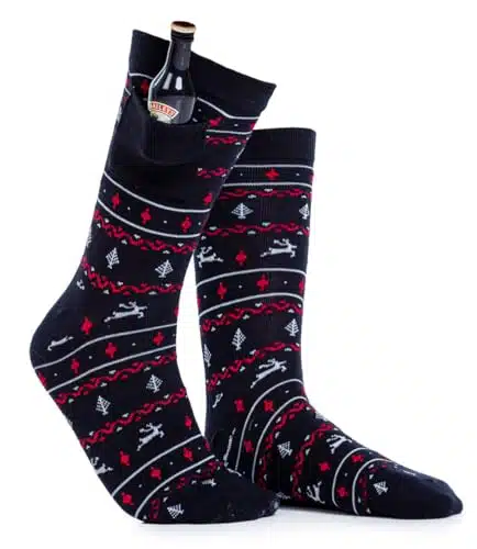 Tipsy Elves Men's Black Fair Isle Socks with Pocket   Festive Christmas Socks