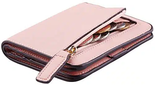 Toughergun Womens Rfid Blocking Small Compact Bifold Luxury Genuine Leather Pocket Wallet Ladies Mini Purse with ID Window (ReNapa Pink Lotus)