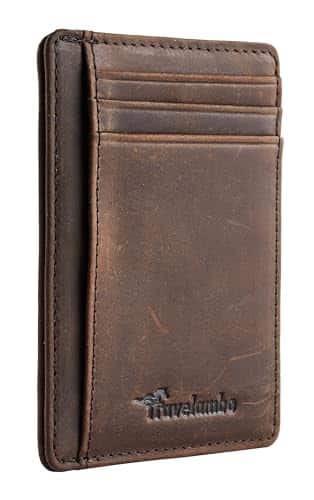 Travelambo Front Pocket Minimalist Leather Slim Wallet RFID Blocking Medium Size(CH Coffee
