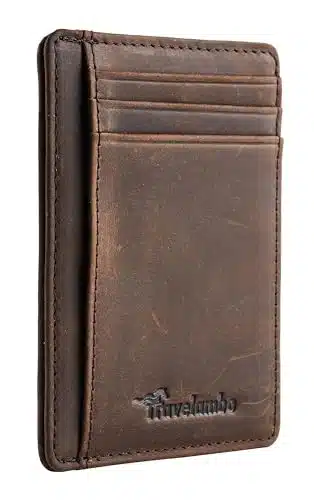 Travelambo Front Pocket Minimalist Leather Slim Wallet RFID Blocking Medium Size(CH Coffee