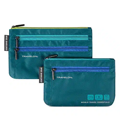 Travelon World Travel Essentials Set Of Currency and Passport Organizers, Peacock Teal