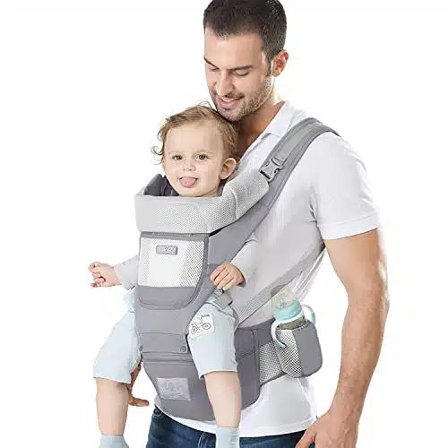 YSSKTC Baby Carrier Ergonomic Infant Carrier with Hip Seat Kangaroo Bag Soft Baby Carrier Newborn to Toddler lbs Front and Back Baby Holder Carrier for Men Dad Mom (Grey)