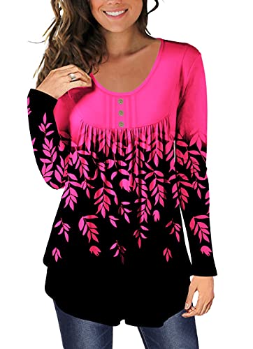 YizCore Long Sleeve Shirt Women Casual Tunics Or Tops To Wear With Leggings Loose Fiting Fall Blouses Red leaves on black M