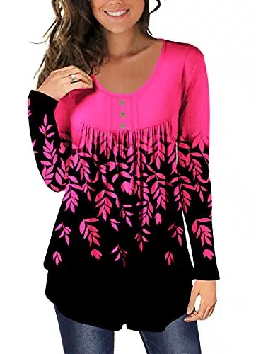 YizCore Long Sleeve Shirt Women Casual Tunics Or Tops To Wear With Leggings Loose Fiting Fall Blouses Red leaves on black M