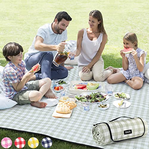 ZAZE Extra Large Picnic Outdoor Blanket, ''x'' Waterproof Foldable Blankets Gingham Picnic Mat for Beach, Camping Grass Lawn Park Accessories Cute Couples Gift Ideas Wedding R