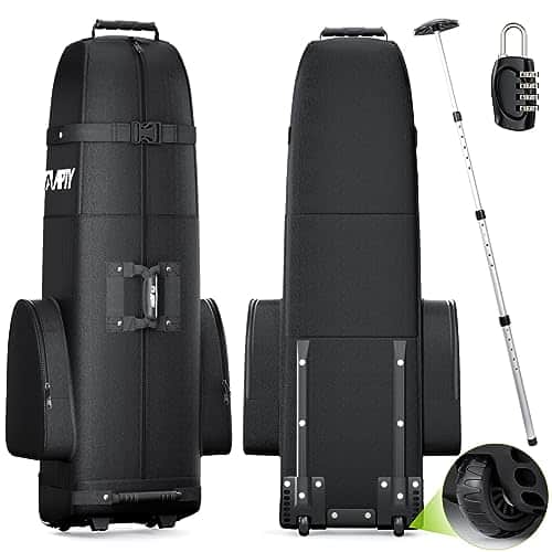 APTY Padded Golf Club Travel Bag with Wheels, Golf Luggage Case Cover for Airline   with Adjustable Support Rod, Luggage Lock, Waterproof Coating Layer, D Wear Resistant Oxfor