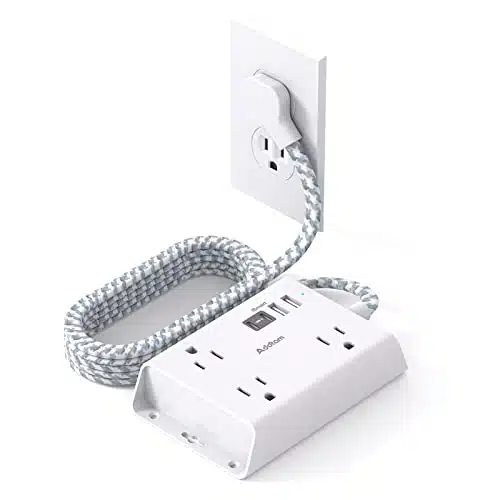 Cruise Ship Essentials   Travel Flat Plug Power Strip, Flat Extension Cord with idely Outlets and B Ports (B C) Desktop Charging Station, Home Dorm Room Essentials