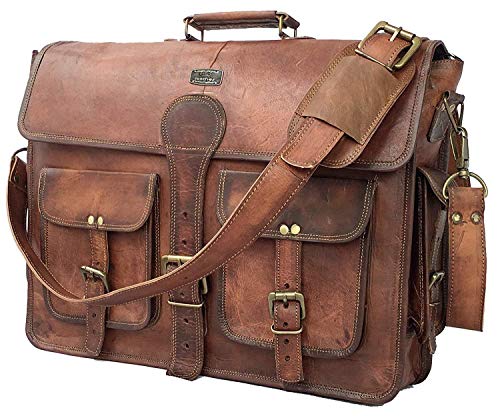 Cuero DHK Inch Vintage Handmade Leather Travel Messenger Office Crossbody Bag Laptop Briefcase Computer College Satchel Bag For Men And Women (assorted colors)
