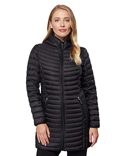 Degrees Women's Ultra Light Packable Down Long Puffer Jacket, Black, X Large