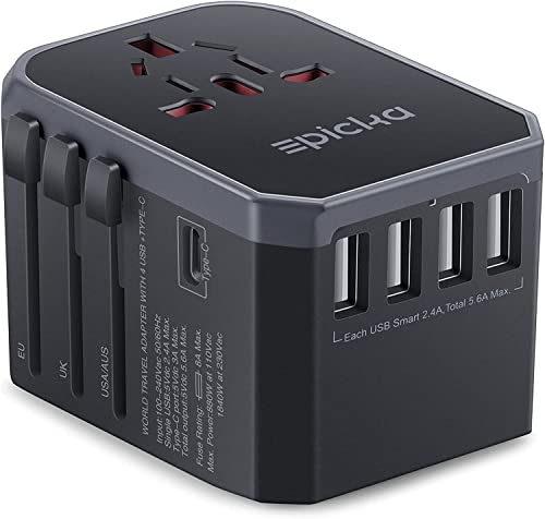 EPICKA Universal Travel Adapter One International Wall Charger AC Plug Adaptor with A Smart Power and A USB Type C for USA EU UK AUS (TA , Grey)