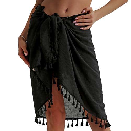 Eicolorte Cover Up Beach Sarong Pareo for Women Hawaiian Swim Bathing Suit Short Wrap Skirt (Black Short)