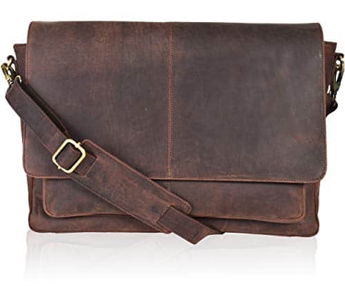 Leather messenger bag for men & women  Laptop briefcase bag for college,office adjustable shoulder strap