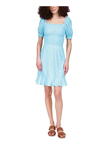 Michael Michael Kors Womens Eyelet Smocked Peasant Dress Turquoise Medium