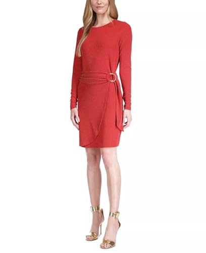 Michael Michael Kors Women's Metallic Faux Wrap T Shirt Dress in Crimson Large