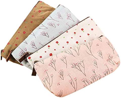 Rolybag Countryside Flower Floral Cosmetic Makeup Bag Cute Floral Flower Canvas Zipper Pencil Pen Cases, Multi functional lovely Flower Tree Fabric Coin Purse(Pcs)