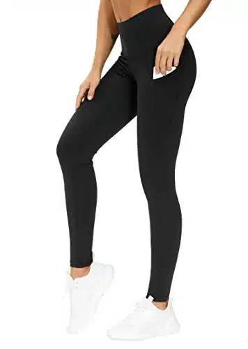 THE GYM PEOPLE Thick High Waist Yoga Pants with Pockets, Tummy Control Workout Running Yoga Leggings for Women (Medium, Black)