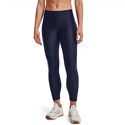Under Armour womens HeatGear Armour High Waisted No Slip Ankle Leggings , Midnight Navy ()White , Small
