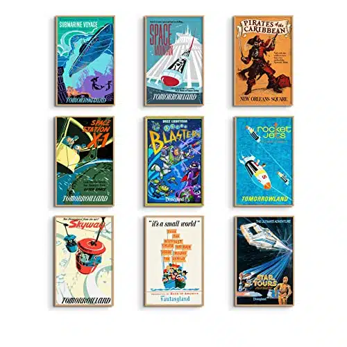 Vintage Disney Posters, Space Mountain, Pirates of the Caribbean, Its a Small World, Star Tours, Astro Blasters, Disney Ride Reproduction Wall Art xset of Disney Ride Posters 
