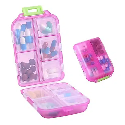 Zuihug Pack Travel Pill Organizer   Compartments Pill Case, Compact and Portable Pill Box, Perfect for On The Go Storage, Pill Holder for Purse Pink